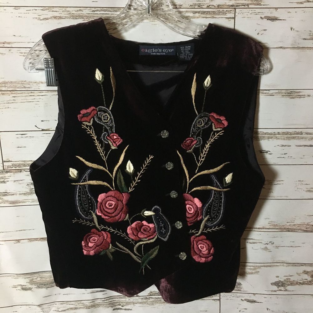 Vintage 1996 Eagles Eye Velour Embroidered Vest